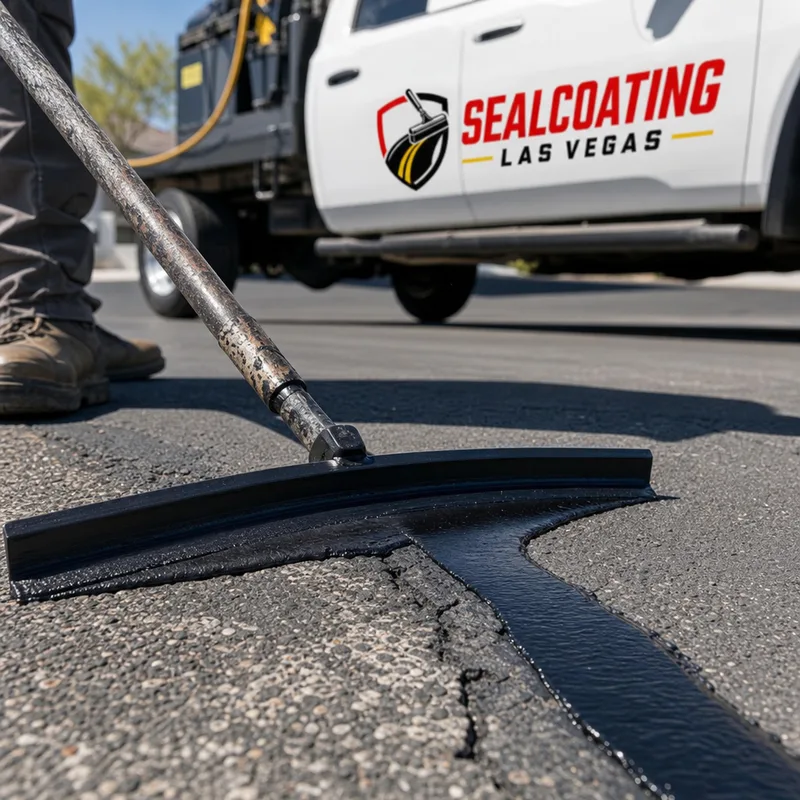 Close-up of properly sealed cracks and a smooth sealcoat finish near a drive lane, showing clean edges and consistent coverage